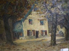 French School, oil on canvas, view of a country house, indistinctly signed Le Febvre Rob..., 54 x