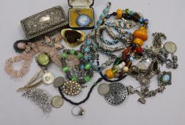 A mixed quantity of items including a silver trinket box, silver concorde cufflinks and costume