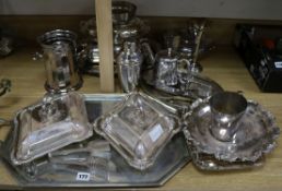 A quantity of assorted plated ware including pair of diamond shaped entree dishes, asparagus dish