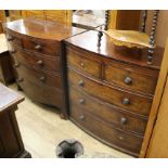 Two Regency mahogany five drawer bowfront chests W.106cm and 102cm