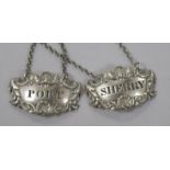 A pair of William IV silver wine labels, Port & Sherry Reily & Storer, London 1833/1834