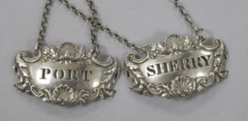 A pair of William IV silver wine labels, Port & Sherry Reily & Storer, London 1833/1834