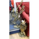 A brass and ormolu 'fan' fire screen and other items of chimney furniture