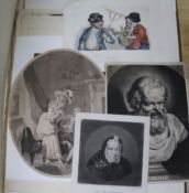 A folio of miscellaneous engravings, mainly portraits largest 36 x 25cm