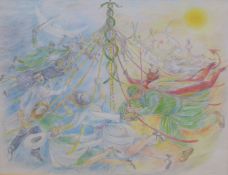 Betty Swanwick R.A. (1915-1989), coloured pencil, "Dream" sketch of a maypole, said to have been