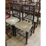 A Harlequin set of five Lancashire spindle-back dining chairs, now with padded seats