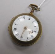 An early 18th century gilt keywind pocket watch, Andrew Dunlop, London, No. 1040, having white