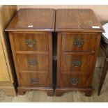 A pair of walnut three drawer bedside chests W.35cm