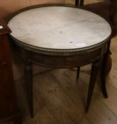 An Empire style marble top circular low table W.64cm