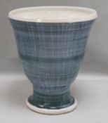 A Rye pottery blue ground sgraffito-effect tapered footed vase height 28cm