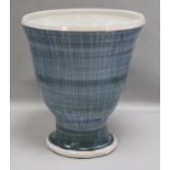 A Rye pottery blue ground sgraffito-effect tapered footed vase height 28cm