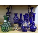 A quantity of Bristol blue enamel-decorated glassware