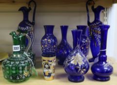 A quantity of Bristol blue enamel-decorated glassware