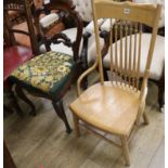 An American oak spindle back nursing chair and another chair