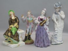 A Crown Charleston ceramic figure, 'April Showers' and three other figures, including an elegant