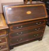 An Edwardian inlaid mahogany bureau W.93cm