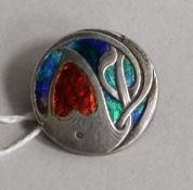 An early 20th century Art Nouveau silver and enamel button, converted to a brooch, William Hair