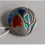 An early 20th century Art Nouveau silver and enamel button, converted to a brooch, William Hair