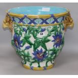 A Majolica jardiniere height 34cm, cracked