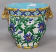 A Majolica jardiniere height 34cm, cracked