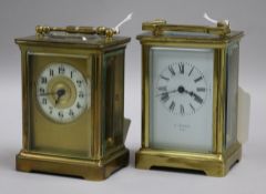 Two brass carriage timepieces