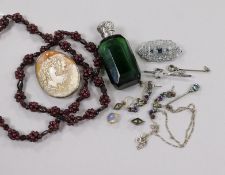 Assorted items including, garnet necklace, scent bottle and other minor jewellery, including a cameo