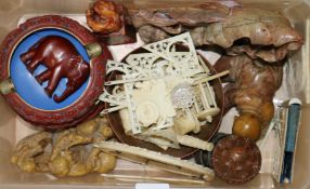 A quantity of mixed carved hardstone figures, ivory and cinnabar