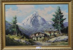 G. Sevoli, oil on canvas, Alpine landscape, signed, 60 x 90cm