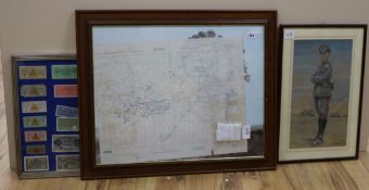 G.T. Rice, pastel, Portrait of Rommel, a military map of Segnalia and a framed group of German