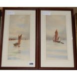 C.M. Avondale, pair of watercolours, Fishing boats on the water, one signed, 29 x 13cm