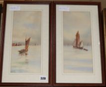 C.M. Avondale, pair of watercolours, Fishing boats on the water, one signed, 29 x 13cm