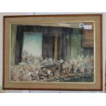 Juliet Pannett (1911-2005) watercolour, Orchestra, signed and dated '55, 38 x 55cm.