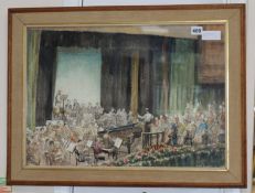 Juliet Pannett (1911-2005) watercolour, Orchestra, signed and dated '55, 38 x 55cm.