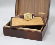 A gentleman's 1970's 18ct gold Rolex Oyster Perpetual Datejust wrist watch with box and papers, on