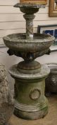 A stone and lead waterfall bird bath W.60cm