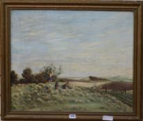 Gilbert Cole, oil on canvas, view of South Downs from Glynde, signed and dated 1946, 50 x 60cm