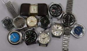 Assorted gentleman's wrist watches etc. including Smith's, Certina and a Hermes travelling watch.