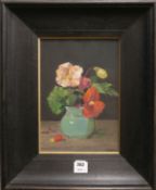 J.V. Delden, oil on canvas, Still life of flowers in a vase, 34 x 23cm