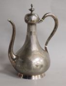 A French 950 standard white metal mint tea pot, by E. Hugo, 25.2cm, gross 16 oz.