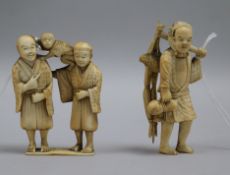 Two Japanese ivory groups of figures