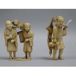 Two Japanese ivory groups of figures