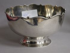 A Chinese Export white metal rose bowl by Wan Hing, 17cm, 12 oz.