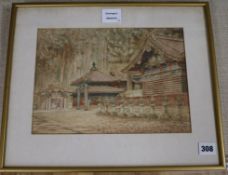 S. Suzuki and M. Kawakuba, two watercolours, View of temples at Nikko, 50 x 23cm and 22 x 30cm