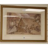 Sir Frank Brangwyn, watercolour and pencil on paper, Montrevil, initialled, 37 x 60cm