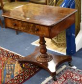 A Victorian mahogany side table on turned column and platform base W.69cm.