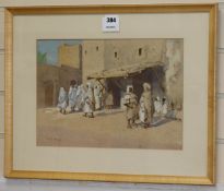 A.E. Meyer, watercolour, Arab street scene, signed, 25 x 35cm