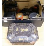 A Japanese lacquer box and lacquered bowls etc