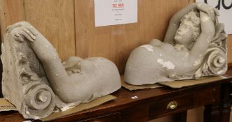 A pair large plaster figural brackets W.40cm approx.