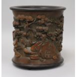 A Chinese bamboo and wood 'sagos' brushpot height 17cm