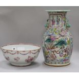 A Chinese famille rose vase and a bowl vase height 35cm bowl diameter 26cm